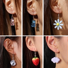 EIELO 40 Pairs Cute Funny Weird Earrings Boba Water Bottle Pearl Milk Tea Food Gummy Bear Fruit Mushroom Goldfish Earring Set Cute Funny Dangle Drop Earrings for Women