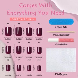 Bellelfin Square Press on Nails Short, 120Pcs Glossy Burgundy Fake Nails Full Cover Acrylic Nail Press ons Reusable Glue on Nails Solid Color Artificial False Nail for Women Girls