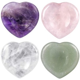 mookaitedecor Heart Thumb Worry Stone Crystal Pocket Palm Gemstone for Anxiety Stress Relief and Reiki Healing, Pack of 4