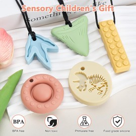 MR.TIMELAG Chew Necklaces for Sensory Kids, Sensory Chew Necklaces 5-Pack - BPA-Free Teething Necklace Set for Babies & Adults - Oral Motor Chew Toys for Autism, ADHD & Anxiety Relief
