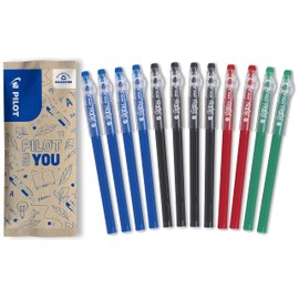PILOT - 12 FriXion Ball Stick - Inchiostro Gel Cancellabile - 4 Blu, 4 Nere, 2 Rosse, 2 Verdi - La FriXion Economica con Punta Media - Da mettere nell'astuccio - Materiale Scolastico
