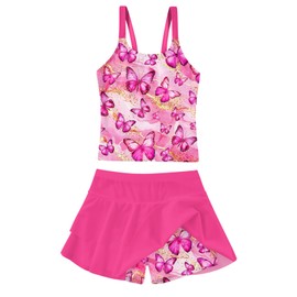 ALISISTER Girls Tankini Swimsuit Size 10-12 Bathing Suit Two Piece Butterflies Marble Summer Beach Swimwear with Shorts 11 Year Old