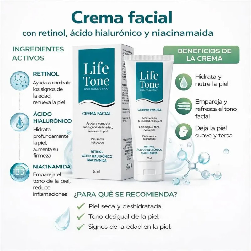 X2 Lifetone Crema Facial Con Ácido Hialurónico