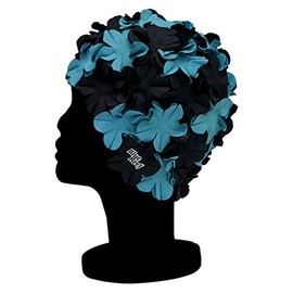 Blue Reef Isla Floral Women's Classic Retro 3D Flower Petal 2 Colours Stylish Vintage Swimming Cap Swimming Cap One Size Adults (Blue/Black)