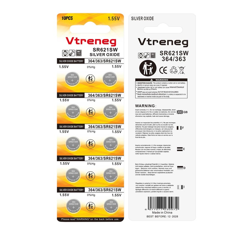 Vtreneg 20 Pack 364 Watch Battery 363 AG1 164 SR621SW
