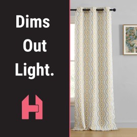 HLC.ME Tanner Grey and Yellow Gold Patterned Curtains - Geometric Grommet Curtains for Bedroom - Ogee Ikatt Light Reducing Window Panels, Set of 2-37 W x 96 L