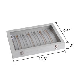 Frebeauty 15 Hooks Necklace Tray Velvet Neckalce Organizer with Clear Lid Lockable Necklace Holder Box Jewelry Organizer for Pendants Chains Necklace Jeweley Tray for Women Girls(Grey)