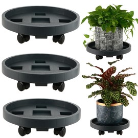 KvyusFlourish 3 Packs Plant Caddy with Wheels 13 Inch Rolling Plant Stand with Wheels Plant Dolly Outdoor Big Flower Stand Plant Pot Saucers, Grey