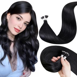 LaaVoo Nano Hair Extensions Real Human Hair Black 20 Inch Nano Beads Hair Extensions Natural Black 50g 50s Invisible Micro Ring Straight Remy Hair #1