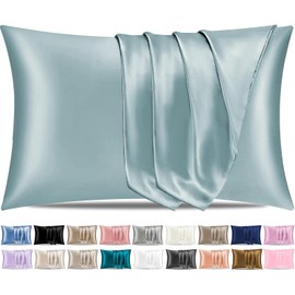 Pamposh Satin-Seiden-Kissenbezüge für Haar und Haut, 4 Stück, Standardgröße mit Hotelverschluss (Blaugrau, 4 Kissenbezüge (50 x 75 cm)