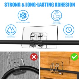 RSK 100Pcs Hooks for Outdoor String Lights Clips,Heavy Duty Cable Clip, Damage, No Tools, UV-Resistant for Cord Holders Adhesive Strips, Outside Sticky Clip for Hanging Christmas Lighting Patio Decor