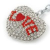 Avalaya Rhodium Plated Clear Crystal 'Love' Puffed Heart Keyring/Bag Charm