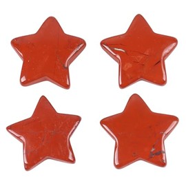 Hslutiee 4Pcs Mini Flat Five Pointed Star Loose Stones for Jewelry Making Crafts, Healing Energy Pocket Stone Crystal Crafts 30mm, Red Jasper