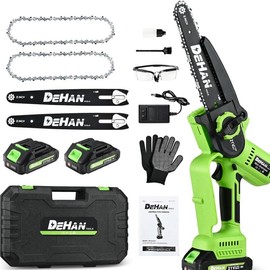 DehanTools Cordless Chainsaw 6/8/12 Inch, 1000W Brushless, Handheld Chain Saw for Trimming Tree Branches, Wood Cutting & Pruning:_8" Chainsaw
