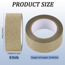 craspire 8 Rolls Light Khaki Glitter Tape 5 m Long Washi Tape Made of Foil Glitter Masking Tape Craft Tape Sparkling Decorative Sticker Roll Tape for Festival Decoration Scrapbooking