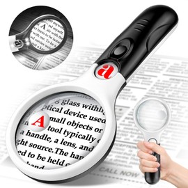 Compact Magnifying Glass with Lights,45X 10X 5X Small Handheld Lighted Magnifier, 3 LED Light Magnifying Glass for Reading Small Prints & Low Vision Seniors B&W