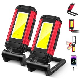 Led Arbeitsleuchte, Werkstattlampe, Taschenlampe Led Aufladbar, Magnetfuß, Wasserdicht, 7 Arbeitsmodi, 360° Drehbarer Halterung und 240° Klappbarem Haken, für Autoreparatur, Werkstatt,Camping, 2 Stück