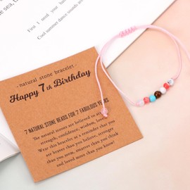 Birthday Bracelet Gifts for Girls Women, Natural Crystals Milestone Bracelets Present with Happy Birthday Card Adjustable Bracelets for Mom Friends Daughter Auntie Granddaughter Niece Sister (7th)