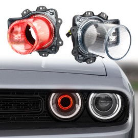 KAKABAS Plug and Play LED Headlamps Air Inserts Assembly Waterproof, Dustproof Compatible with 2015-2020 Dodge Challenger Headlights Bulbs, Super Bright Red or White Lights(Red Lights, 2PCS)