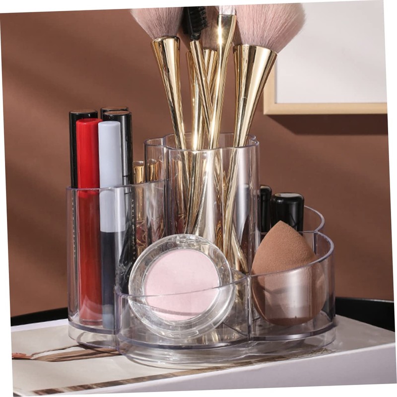 WOONEKY Makeup Brush Holder Rotatable Vanity Organizer with Compartments Compact