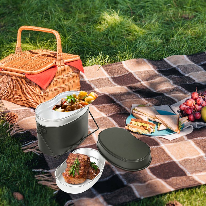 1.5L Outdoor Military Canteen Mess Tin Kit Camping Cookware Lunch