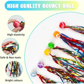 Heyumybit Bouncy Balls for Kids Party Bags,20 Pieces Rubber Ball Bouncy Balls with Coloured Ribbons,Bouncy Ball Party Bag Fillers Suitable for Birthday Gifts,Parties,Festivals