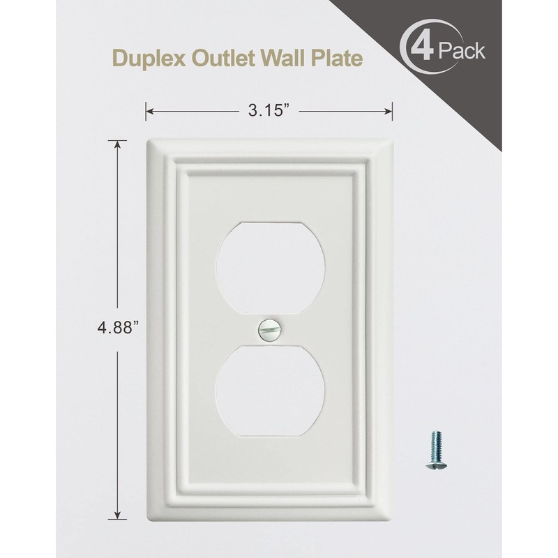 ZILLSEA 4-Pack Duplex Outlet Cover, Metal Wall Plate for Electrical