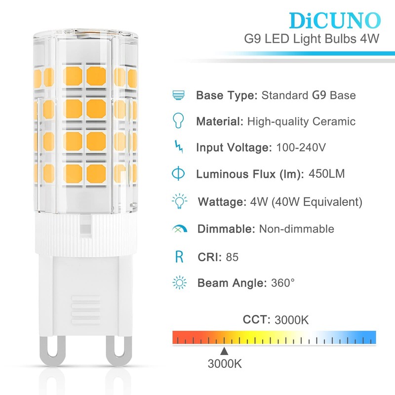 DiCUNO G9 LED Light Bulb 4W, 40W Halogen Replacement, Warm