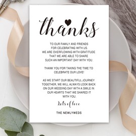 50 Wedding Reception Thank You Cards - Wedding Place Setting Cards Wedding, Rehearsal Dinner Thank You Table Sign for Your Table Centerpiece, Wedding Decorations.4 x 6 Inch