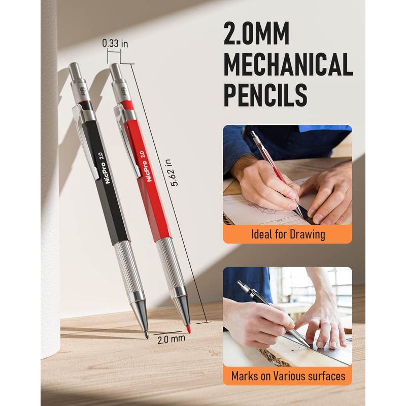 Nicpro 18 Pack Carpenter Pencil Set with Sharpener, Mechanical Carpenter