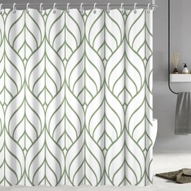 Ruelvth Green and White Shower Curtain, Modern Aesthetic Sage Green Striped Shower Curtain Set for Bathroom Waterproof Polyester Shower Curtain with Hooks, 72x72 Inch