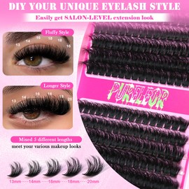 Lash Clusters Kit 100D Individual Eyelash Extensions DIY False Eyelashes with Bond&Seal Remover Applicator