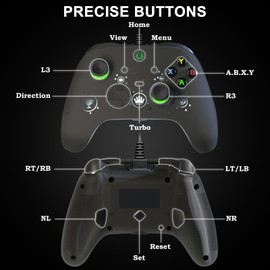 conwin Wired Game Controller Compatible with PC, USB Wired PC Gamepad for Above Windows 10, Steam PC Platform, Gaming Controller with Programming Buttons, Audio Jack, Turbo Button, RGB Light (Diamond)