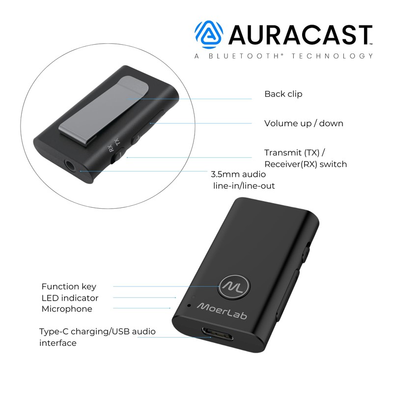 MoerDuo Auracast Audio Transceiver – 2-in-1 Wireless Transmit & Receive