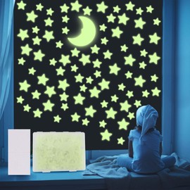 201 Glow in The Dark Stars for Ceiling with Moon,3 Sizes of Glowing Stars Stickers Kit for Kids Bedroom,Christmas Stocking Stuffers,Wall Decals,Room Décor