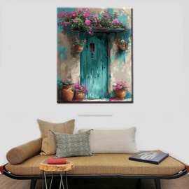 Tucocoo Flower Door Paint by Number for Adults, DIY Watercolor Oil Painting Kits on Canvas with Brushes and Acrylic Paints, Baskets and Flowerpots Picture for Home Decor Gifts16x20 inch (Frameless)