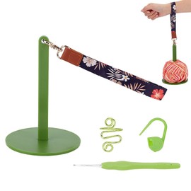 AHANDMAKER Green Portable Wrist Yarn Holder Acrylic Yarn Holders with Wristband Hanging Yarn Spinner with Crochet Tool for Crocheting, Knitting Gift for Craft Lovers