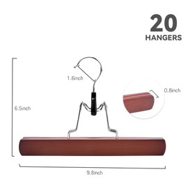 Nature Smile Wooden Non Slip Pants Skirt Hangers, Smooth Finish Solid Wood Jeans Slack Clamp Hangers Hair Extension Hangers (20 Pack Cherry)…