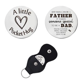 Stepdad Stepfather Pocket Hug Token Keychain Gifts for Bonus Dad Step Dad Step Father Fathers Day Gift form Daughter, Double Sided Engraved Keyring with PU leather Key Chains for Men