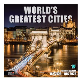 RED EMBER World's Greatest Cities 2025 Wall Calendar 12 Month | 12" x 24" Open | Thick & Sturdy Paper | Giftable | Calendar 2025