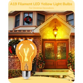 EDISHINE 4 Pack Bug Light Bulbs Outdoor, 8W Dimmable Yellow Light Bulbs Replace up to 60W, A19 E26 Base Bug Lights for Outside, Bedroom, Hallway Porch Light, UL Listed