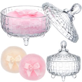 Tioncy 3 Pcs Large Body Powder Puff and Container Powder Container with Puff Powder Puff Crystal Container Soft Washable Reusable Velour Face Body Glitter Powder Puff Wet Dry Makeup(Vintage,Clear)