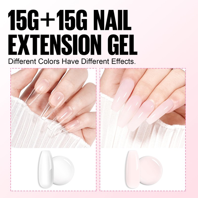TOMICCA 2 Colours Extender Gel Clear & Light Pink Set,