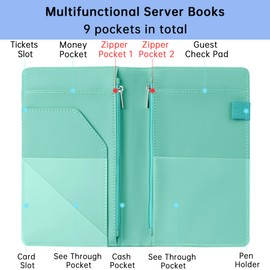 AKONEGE Server Books for Waitress Book, Leather Server Books for Waitress, Waiter Serving Book Booklet Wallet Restaurant Check Book Holder Waitstaff Organizer Fits Server Apron, Mint Green