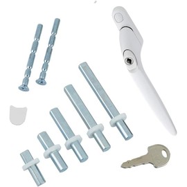 Fixrello 1 x PVC Window Handles for uPVC Windows White w/White Button - uPVC Window Handle for uPVC Windows and Double Glazing - espag Window Lock Function - Multi-Spindle and Universal