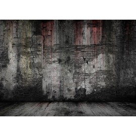 BELECO 7x5ft Fabric Scary Bloody Brick Wall Backdrop Damaged Old Dark Brick with Blood Dripping Haunted Room Background Murder Crime Horror Halloween Themed Party Decorations Photo Studio Shoot Props
