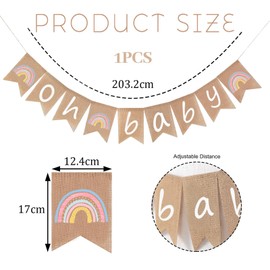 Moguri 1 x Oh Baby Banner, Baby Shower Decoration for Boys and Girls, Vintage Oh Baby Banner for Baby Shower Party, Rainbow Banner for Baby Shower, Gender Proclamation Decoration
