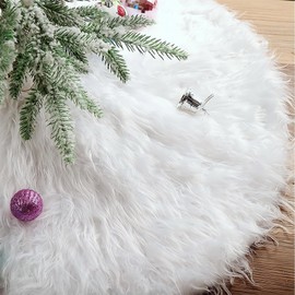 White Christmas Tree Skirt for Christmas Tree Decorations,48Inch Long Snow Plush Christmas Tree Mat,Xmas Tree Skirt Christmas Tree Base Covers for Winter Xmas New Year Party,Home Christmas Decoration