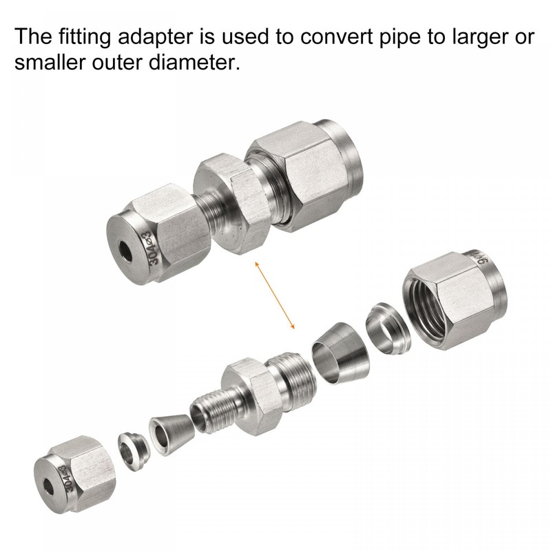 sourcing map Compression Tube Fitting 304 Stainless Steel 3mm x