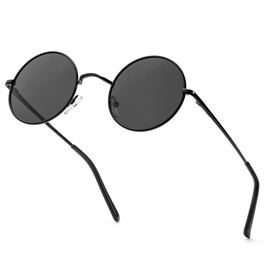 HENGOSEN Round-Sunglasses Polarised Circle-Sunglasses for-Men-Women: Retro Metal Hippie Sun Glasses for Driving Travelling